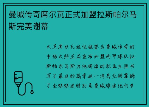 曼城传奇席尔瓦正式加盟拉斯帕尔马斯完美谢幕